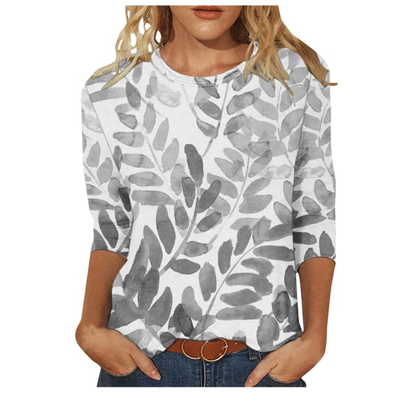 Women's Saint Vintage Casual Round Neck 3/4 Sleeve T-shirt Loose Top(Gray,M)