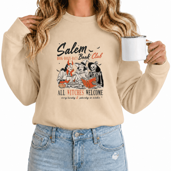 Women's Salem Book Club Witch Graphic Sweatshirt Vintage Halloween Crewneck Pullover Long Sleeve Shirt