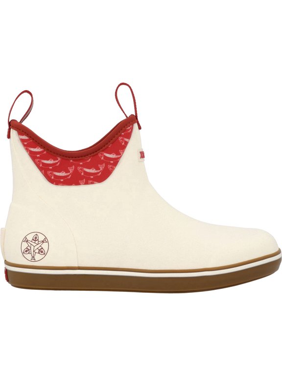 Women's Salmon Sisters Ankle Deck Boot, Ivory And Fire Salmon Print, Size 6(M)