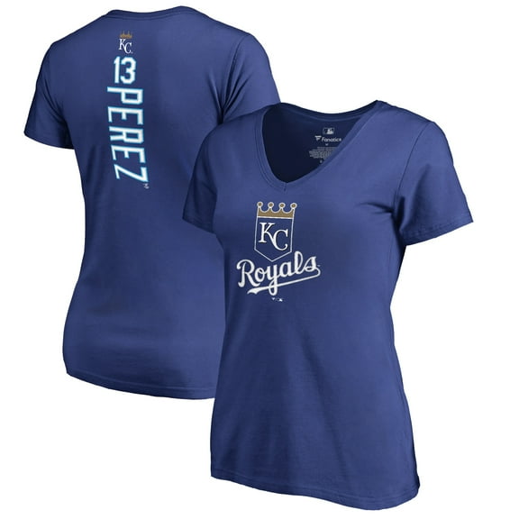 Women's Salvador Perez Royal Kansas City Royals Backer V-Neck T-Shirt