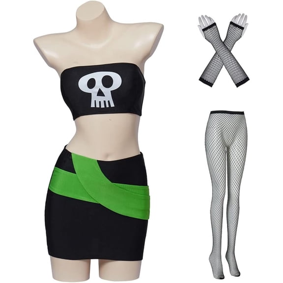 Women's Sam Manson Skull Print Sexy Crop Top Mini Skirt Set