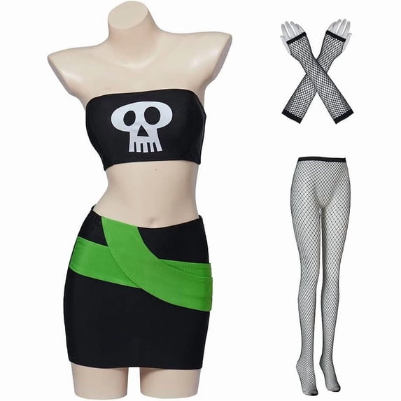 Women’s Sam Manson Style Outfit Skull Print Crop Top with Mini Skirt Fashion Ensemble