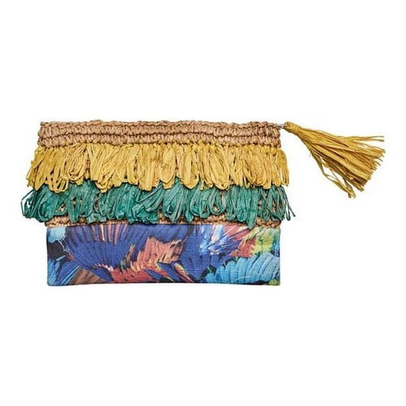 Women's San Diego Hat Company Clutch with Fringe and Flower Print BSB1718 9" x 6.5" x .5"
