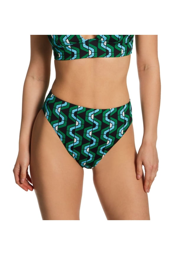 Women's Sanctuary W23547 Geo Wave High Leg High Rise Swim Bottom (Multi L)