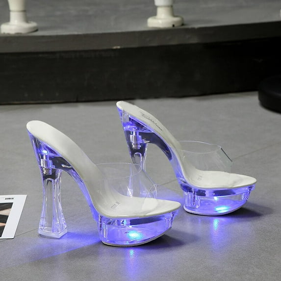 Women's Sandals 14cm Heels Luminous Slippers Crystal Thick Heel Nightclub Catwalk 10365 Series 15cm Heel LFD