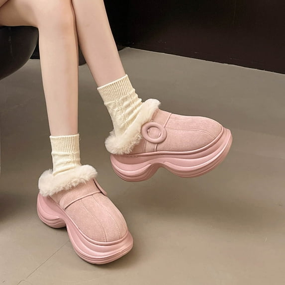 Women's Sandals, Arch Support Slides Casual Fleece-Lined Warm Thick-Soled Slippers Closed-Toe Shoes Suitable For Fall And Winter Slippers.