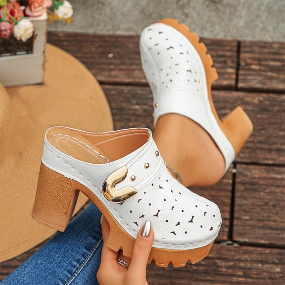 Women's Sandals Chunky Heel Closed Toe Slip-on Leisure High Heel Slippers for Spring Summer Casual Daily Holiday Beach