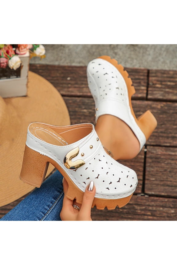 Women's Sandals Chunky Heel Closed Toe Slip-on Leisure High Heel Slippers for Spring Summer Casual Daily Holiday Beach