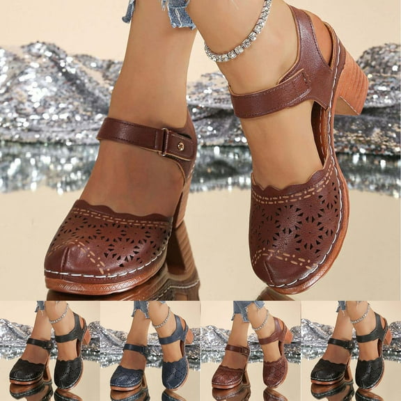 Women's Sandals Chunky Heel Closed Toe Summer Daily Shoes Fashionable Casual Versatile Hollow Spring Summer Thick Heel Sandals