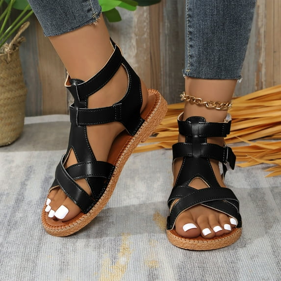 Women's Sandals Comfortable Oofos Slippers Women's Fashion Casual Spring And Summer Style Solid Color Versatile Flat Open Toe Outdoor Beach Sandals Black