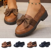 Women's Sandals Fashionable Casual All-Match Large-Size formal Business Thick-Soled British Pull-On Large-Size Bowknot Loafers Shoes Blue 40