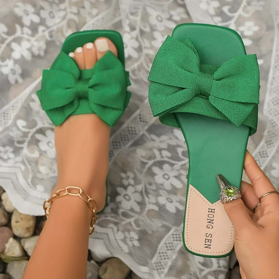 Women's Sandals Flat Heel Open Toe Slip-on Solid Color High Heel Slides Sandals Slippers Women Dressy Comfortable Summer Casual Sandals Green 42