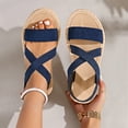 thumbnail image 1 of Women's Sandals Large Size Slip-On Sandal Summer Women Shoes Elastic Band Retro Flat Roman Shoes Beach Sandals, 1 of 5