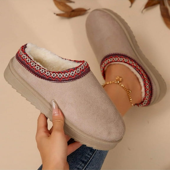 Women's Sandals Platform Snow Boots, Warm Durable Non-Slip Winter Slippers with Thickened Flat Soles