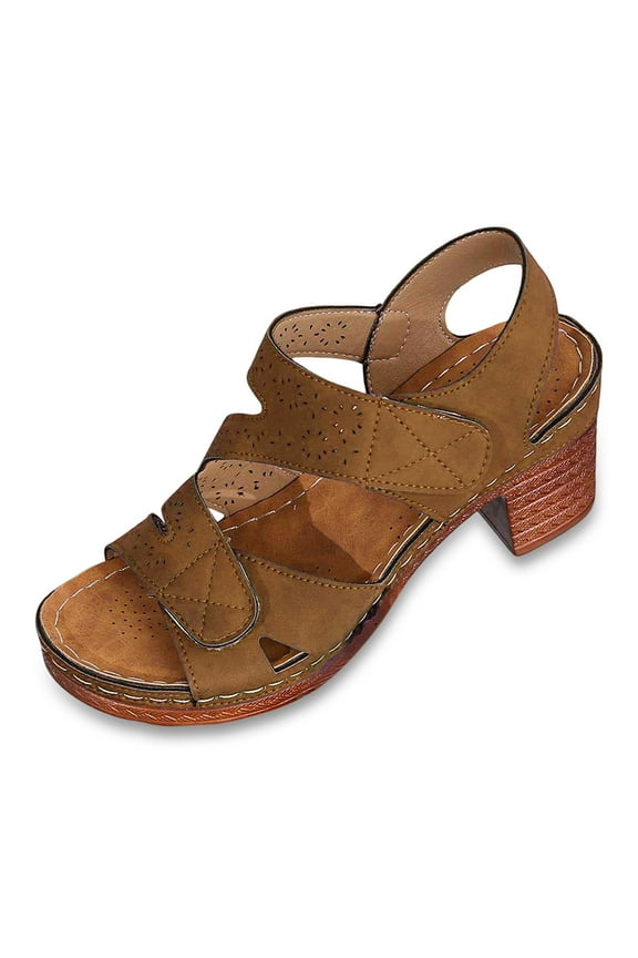 Women's Sandals Sling Back Shoes Borne Sandals Womens Summer for Women Wedges Tan for Women Size 11 Shoes Sketches Summer Solid Hook Loop Casual Open Toe Square Heels Comfortable Beach Brown 6.5