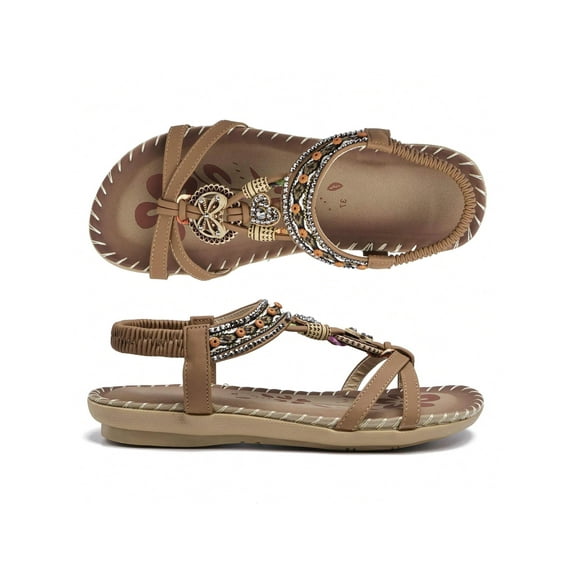 Women's Sandals Tropical Gladiator Floral Print Elastic Strap Lightweight Beach Shoes