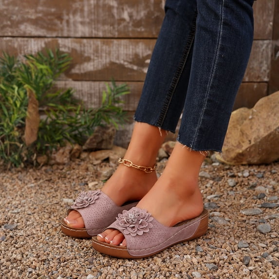 Women's Sandals Walking Sandals Women Womens Wedge Sandals Orthopedic Sandals for Women Comfortable Sandals for Women Women's Summer Flower Slippers Outdoor Beach Sandals Pink 9