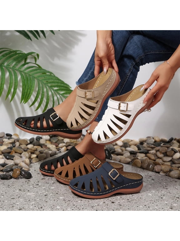 Women's Sandals Wedge Closed Toe Thick Soled Slip-on Spring Summer Versatile Comfortable Casual Outdoor Beach Shoes