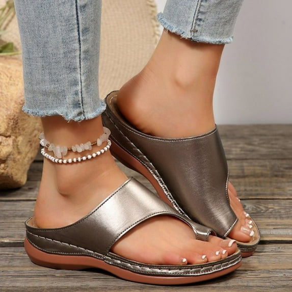 Women's Sandals Wedge Heel Open Toe Slip-on Solid Color High Heel Thong Slides Sandals Slippers for Women Casual Outdoor Beach Vacation Holiday Fashion Khaki 36
