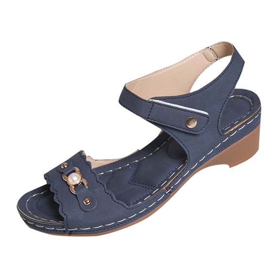 Women's Sandals Women Oofos Sandals Women's Fashion Casual Versatile Buckle Spring And Summer Comfortable Thick Heel Open Toe Sandals Blue