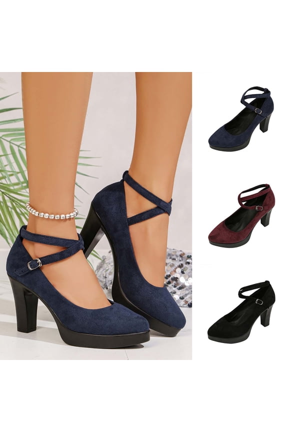 Women's Sandals Women's Fashionable Casual Spring And Summer Versatile Plus Size Solid Color Shallow Mouth Thick Heel Buckle Sandals Black 37