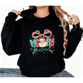 thumbnail image 1 of Women's Santa Bow Merry Christmas Printed Hooded Long-Sleeved Cotton Sweatshirt Black S-2XL, 1 of 7