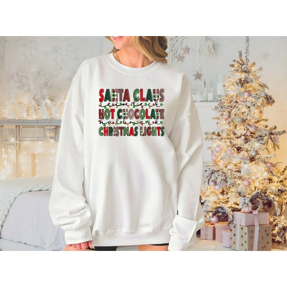 Women's Santa Claus Hot Chocolate Christmas Lights Sweatshirt