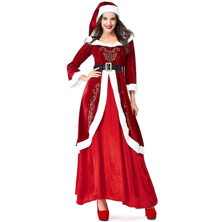Women s Santa Claus Sweetie Costume Adult Christmas Costume Red Dress and Santa Hat