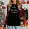 thumbnail image 1 of Women's Christmas Long Sleeve Top - "Merry Christmas" Cat Wreath Print Black & Red Plaid Crewneck Sweatshirt for Holiday, 1 of 4