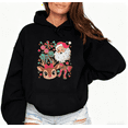 thumbnail image 1 of Women's Santa Reindeer Bow Graphic Hoodie Top Casual for Holiday Users Festive Graphic Hooded long-sleeved Black S-2XL, 1 of 7