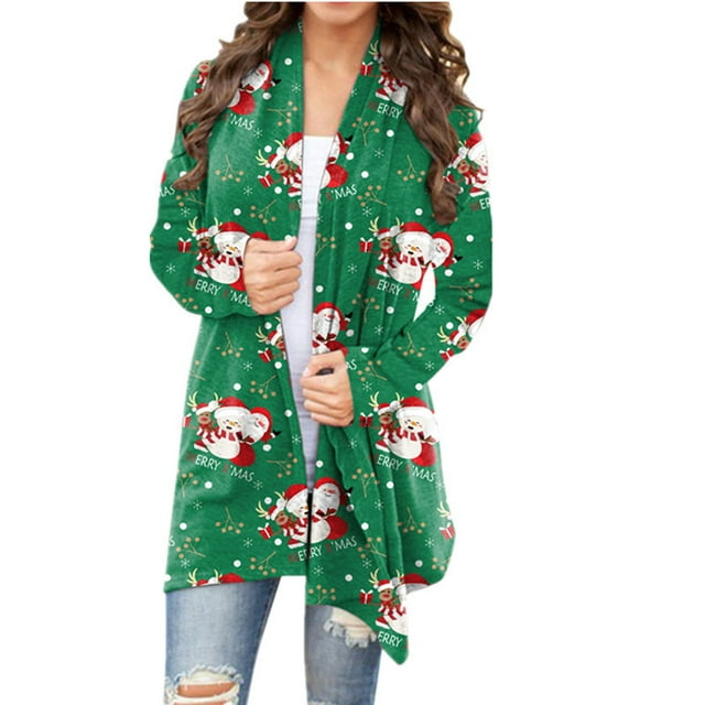 Women's Santa Snowman Cardigan Christmas Long Sleeve Open Front Sweater ...