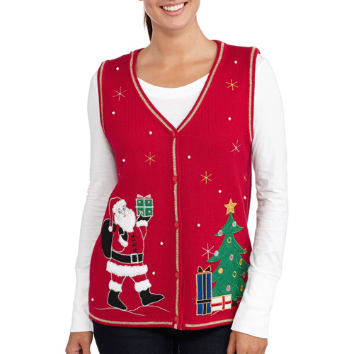 Women's Santa and a Tree Christmas Sweater Vest