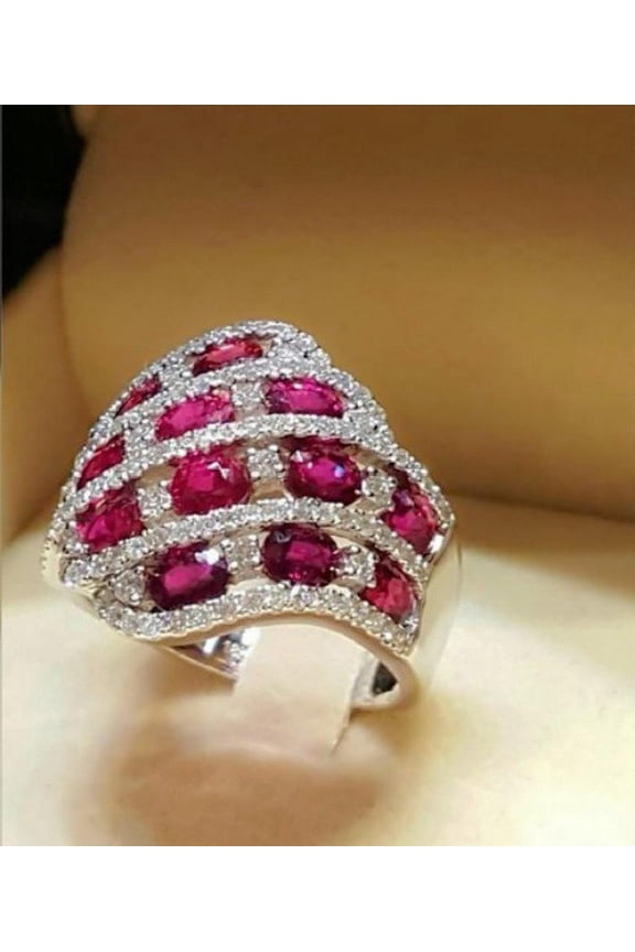 Women's Sapphire Micro Inlaid Zircon Rose Red Diamond Ring