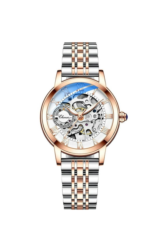Women's Sapphire Watches Automatic Mechanical Gold Bracelet Ladies Skeleton Wrist Watch