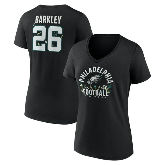 Women's Saquon Barkley Black Philadelphia Eagles Floral Name & Number V-Neck T-Shirt