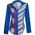 thumbnail image 1 of Women's Sarah Lynn Printed Blue Skull Shirt Blue Button-up Long Sleeve Striped Shirt Uniform, 1 of 7