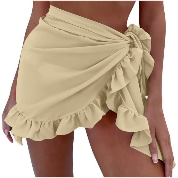 Women's Sarong Coverups Ruffled Tie Side Bathing Suit Cover Up Summer Lightweight Beach Cover Up Mini Skirt