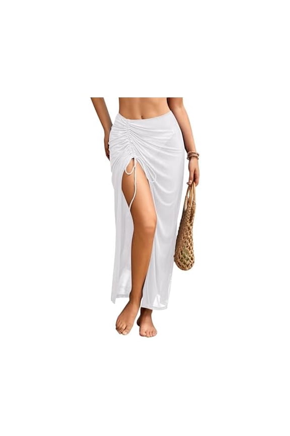 Women's Sarong Swimsuit Cover Up Sheer Mesh Beach Coverup Skirt Long Bikini Wrap for Swimwear S-XXL