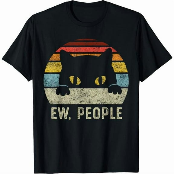 Women's Sassy & Whimsical "EW, PEOPLE" Graphic Tees, Cute Cat - Themed Print Short - Sleeve T - Shirts, Trendy Casual Tops for Playful Statements