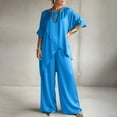 thumbnail image 1 of Women's Satin 2 Piece Lounge Set Short Sleeve Irregular Top Wide Leg Pants Summer Outfits Casual Matching Tracksuits Blue XXL, 1 of 6