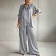 thumbnail image 1 of Women's Satin 2 Piece Lounge Set Short Sleeve Irregular Top Wide Leg Pants Summer Outfits Casual Matching Tracksuits Gray L, 1 of 6