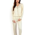 thumbnail image 1 of Women's Satin 2-Piece Pajama Set with Button-Up Long Sleeve Top and Relaxed Fit Pants - X Large, Light Beige, 1 of 6