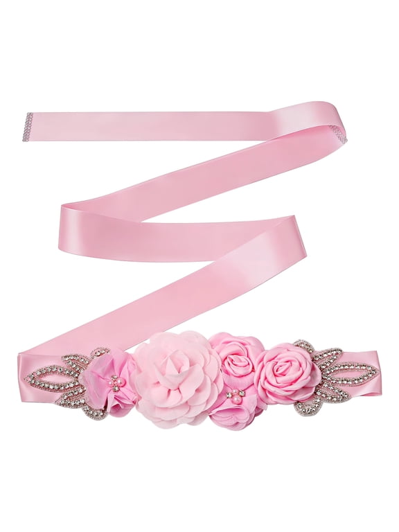 Women's Satin 3D Flower Rhinestone Wedding Belt: Bridal Sash for Dress, Bride, Bridesmaid, Maternity