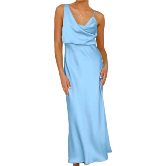 Women's Satin Asymmetrical Midi Dress 100% Polyester Elegant Eveningwear for Special Occasions and Chic Parties