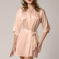 thumbnail image 1 of Women's Satin Bathrobe Silk Nightgown 3/4 Sleeve Bridal Bridesmaids Robes Solid Color Soft Comfy Silk Sleepwear New Plus Size Pajamas for Women Beige S, 1 of 3