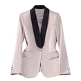 thumbnail image 1 of Women's Satin Blazer with Contrast Lapel Collar Button Slim Dressy Jacket for Office Beige XL, 1 of 6