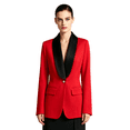 thumbnail image 1 of Women's Satin Blazer with Contrast Lapel Collar Button Slim Dressy Jacket for Office Red 2XL, 1 of 8