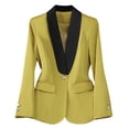 thumbnail image 1 of Women's Satin Blazer with Contrast Lapel Collar Button Slim Dressy Jacket for Office Yellow XL, 1 of 5