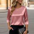 thumbnail image 1 of Women's Satin Blouse 3/4 Sleeve Crewneck Tops Satin Silk Work Shirt Dressy Business Casual Tee Tshirt Fall Outfits Pink S, 1 of 6