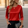 thumbnail image 1 of Women's Satin Blouse 3/4 Sleeve Crewneck Tops Satin Silk Work Shirt Dressy Business Casual Tee Tshirt Fall Outfits Red S, 1 of 6